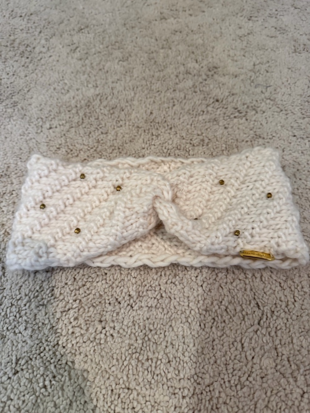 Steve Madden Cream Knit Beaded Twist Headband